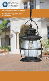 Boston Harbor BRT-CDC1701 Outdoor Pendant Lantern, 120 V, 60 W, Steel Fixture, Misty Pewter Fixture
