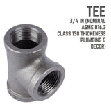 STZ Industries 3/4 in. FIP each X 3/4 in. D FIP 3/4 in. D FIP Black Malleable Iron Tee, Pack of 5