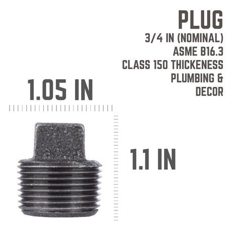 STZ Industries 3/4 in. MIP each Black Malleable Iron Plug, Pack of 5