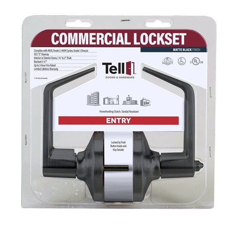 Tell Manufacturing LC2400 Series CL102902 Entry Lever, Matte Black, Lever Handle, Steel, Commercial, Left, Right Hand