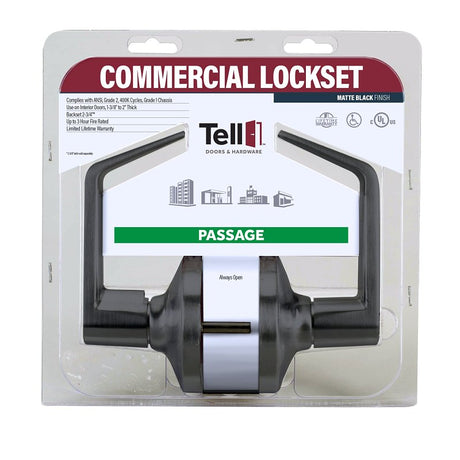 Tell Manufacturing LC2400 Series CL102903 Passage Lever, Matte Black, Lever Handle, Steel, Left, Right Hand