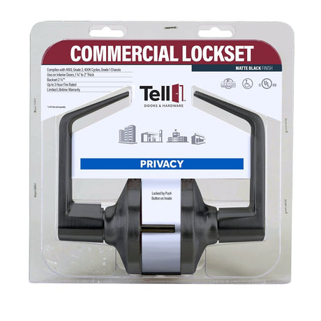 Tell Manufacturing LC2400 Series CL102904 Privacy Lever, Matte Black, Lever Handle, Steel, Left, Right Hand