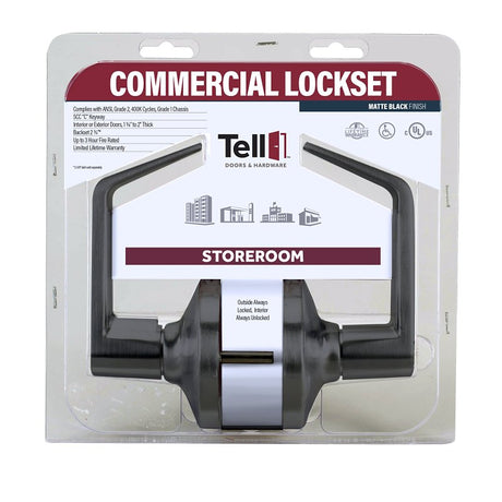 Tell Manufacturing LC2400 Series CL102905 Storeroom Lever, Lever Handle, Matte Black, Commercial, 2 Grade, C Keyway