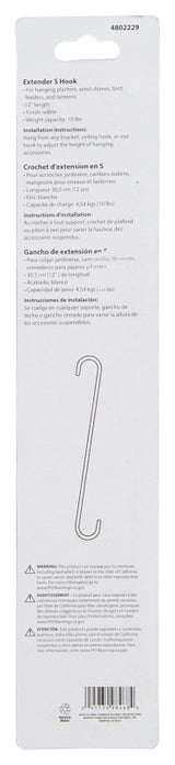 Landscapers Select GB0133L Extender S-Hook, 12 in H, Steel, White, Hanging Mounting