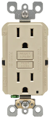 Leviton R01-GFNT1-0KI GFCI Duplex Receptacle, Polycarbonate, Ivory, 2-Pole, 15 A, 3-Wire, Back, Side Wiring