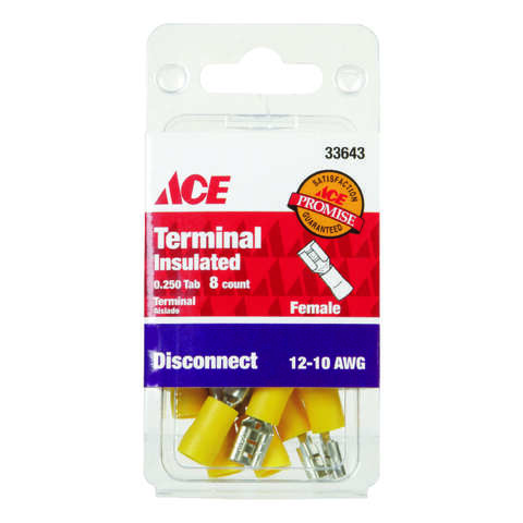 Ace 12-10 AWG AWG Insulated Wire Female Disconnect Yellow 8 pk