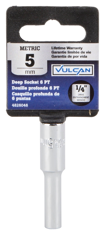 Vulcan MT6487802 Drive Socket, 5 mm Socket, 1/4 in Drive, 6-Point, Chrome Vanadium Steel, Chrome