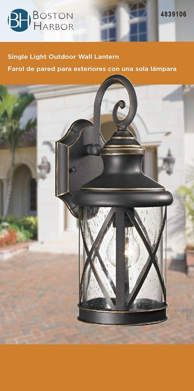 Boston Harbor LT-H04 Single Light Outdoor Wall Lantern, 120 V, 60 W, A19 or CFL Lamp, Steel Fixture