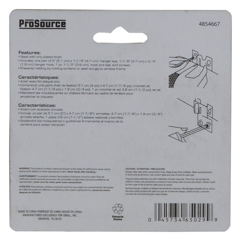 ProSource CL-498-PS Sash Hanger Set, Zinc
