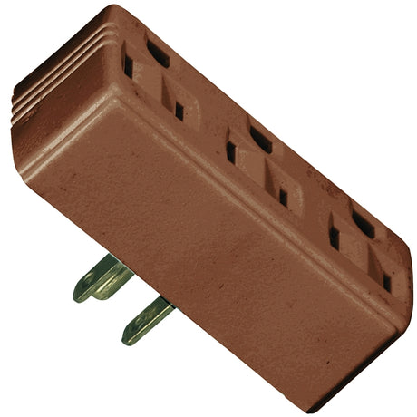 Eaton Wiring Devices 1147B-BOX Outlet Adapter, 2-Pole, 15 A, 125 V, 3-Outlet, NEMA: NEMA 5-15R, Brown