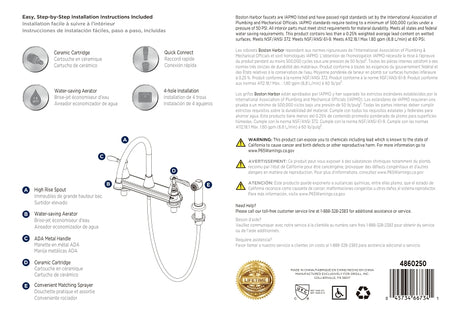 Boston Harbor F8210001CP Kitchen Faucet, 1.8 gpm, 4-Faucet Hole, Metal/Plastic, Chrome Plated, Deck Mounting