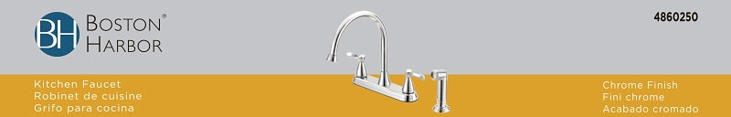 Boston Harbor F8210001CP Kitchen Faucet, 1.8 gpm, 4-Faucet Hole, Metal/Plastic, Chrome Plated, Deck Mounting