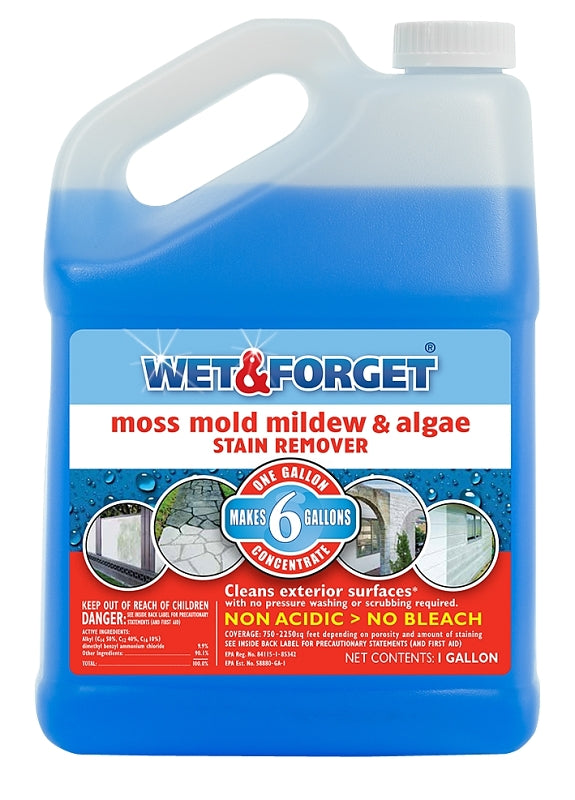 Wet & Forget 800128 Mold and Mildew Remover, 1 gal Jug, Liquid, Blue, Pack of 4
