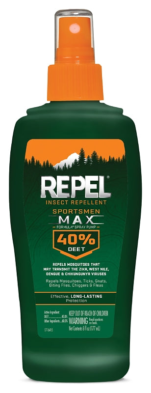 Repel Sportsmen Max HG-94101 Insect Repellent, 6 fl-oz Bottle, Liquid, Light Yellow/Water White, Alcohol
