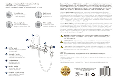Boston Harbor F8210001NP Kitchen Faucet, 1.8 gpm, 4-Faucet Hole, Metal/Plastic, Stainless Steel, Deck Mounting