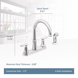 Moen Solidad Two Handle Stainless Steel Kitchen Faucet Side Sprayer Included
