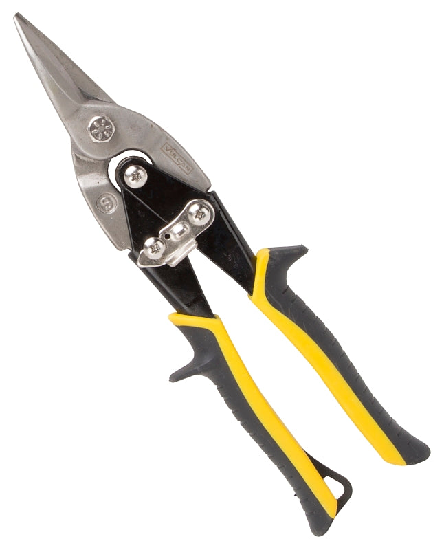 Vulcan TS-01030 Aviation Snip, 10-1/8 in OAL, Straight Cut, Chrome Vanadium Steel Blade, Cushion Grip Handle