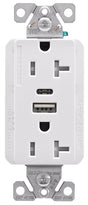 Eaton Cooper Wiring TRUSBAC20 TRUSBAC20W-K-L Receptacle, 2 -Pole, 5 A, 125 VAC, 2 -USB Port, Type A, C USB, White
