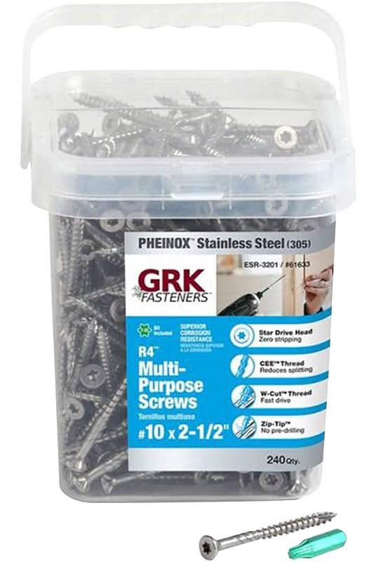 GRK Fasteners 61633 Framing and Decking Screw, #10 Thread, 2-1/2 in L, W-Cut Thread, Flat Head, Star Drive, 240 PK