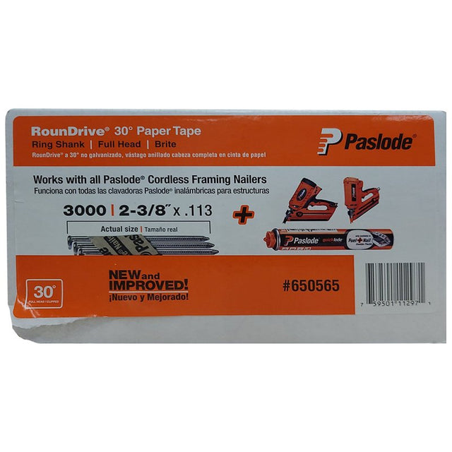 Paslode RounDrive 650565 Fuel and Nail, 2-3/8 in L, Bright, Full Offset Round Head, Ring Shank