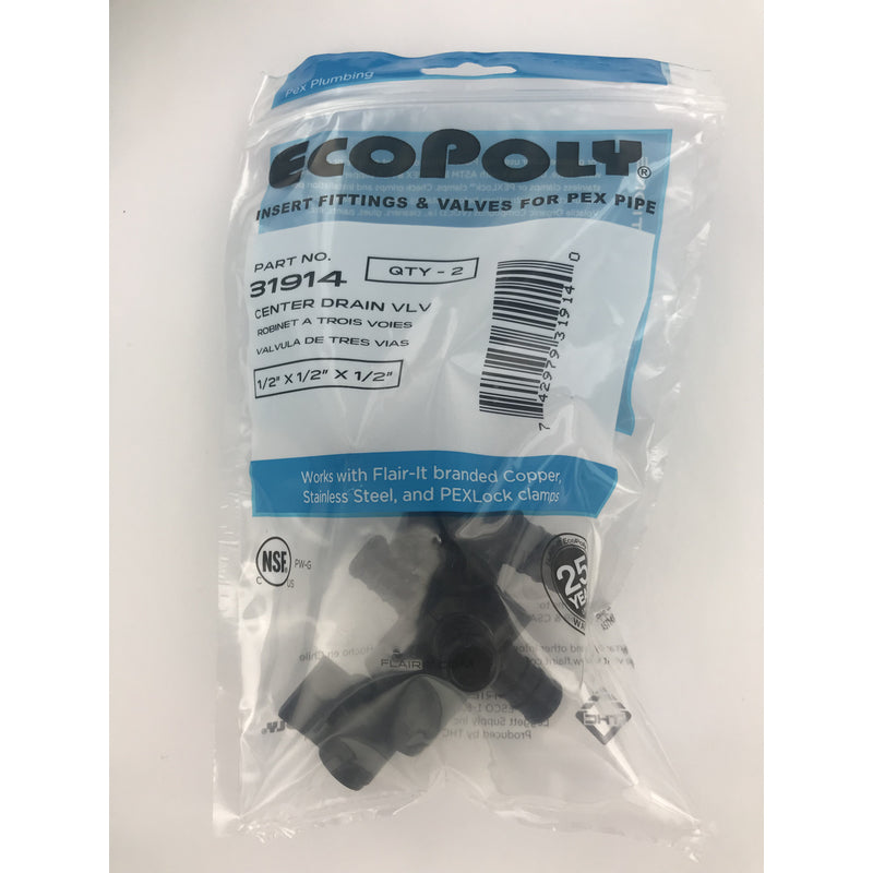 Flair-It Ecopoly 1/2 in. Crimp X 1/2 in. D Crimp Plastic Center Drain Valve