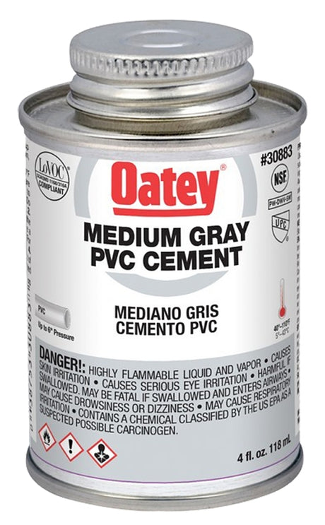 Oatey 30883 Medium-Bodied Fast Set Cement, 4 oz Can, Liquid, Gray