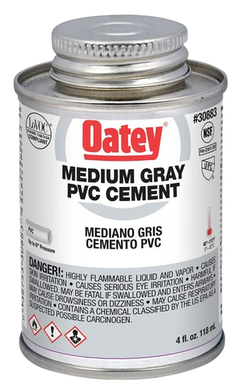 Oatey 30883 Medium-Bodied Fast Set Cement, 4 oz Can, Liquid, Gray