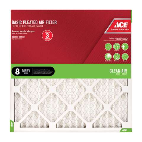 Ace 16 in. W X 16 in. H X 1 in. D Synthetic 8 MERV Pleated Air Filter 1 pk, Pack of 12