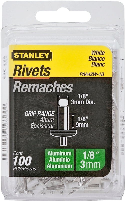 Supreme Rivets STANLEY PAA42W-1B Pop Rivet, Reusable, 1/8 in Grip, 1/8, 1-1/2 in L, A ...