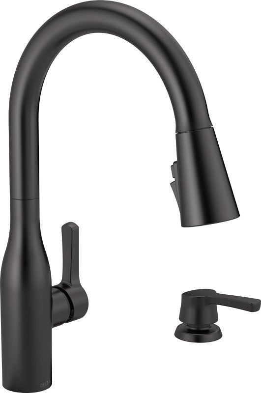 Delta Marca Series 19780Z-BLSD-DST Kitchen Faucet, 1.8 gpm, 1 -Faucet Handle, 4 -Faucet Hole, Metal, Matte Black, Deck