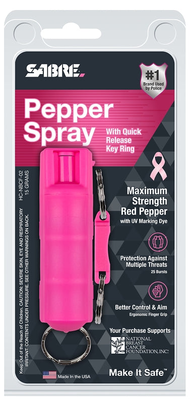 Sabre HC-NBCF-02 Key Case Pepper Spray with Quick Release Key Ring, Liquid, Pink, Pungent, 0.54 oz