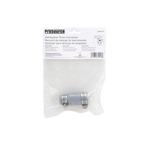 ProSource DWC-100 Dishwasher Connector with Clamp, 3/4 x 1 in, Hose Clamp, PVC, Gray