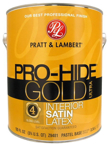 Pratt & Lambert Pro-Hide Gold Ultra Series 0000Z9481-16 Interior Paint, Satin Sheen, Pastel, 1 gal Pack of 4