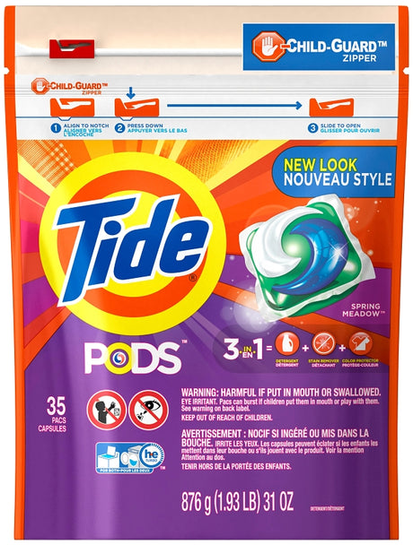 Tide 93127 Laundry Detergent, 35, Liquid, Spring Meadow, Pack of 4