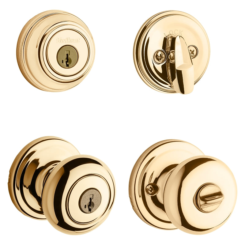 Kwikset Signature Series 991J 3 SMTCP Combination Lockset, Knob Handle, Juno Design, Polished Brass, 2 Grade