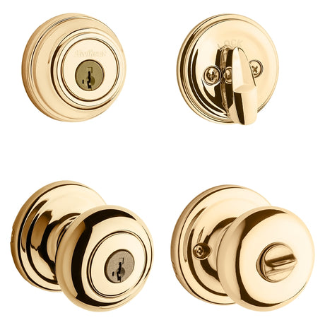 Kwikset Signature Series 991J 3 SMTCP Combination Lockset, Knob Handle, Juno Design, Polished Brass, 2 Grade