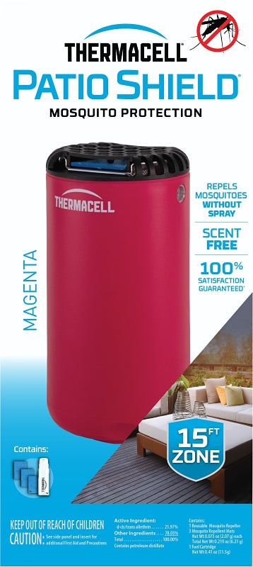 Thermacell Patio Shield MRPSP Mosquito Repeller, Fuel, Mat Refill, 4, 12 hr Refill, 15 ft Coverage Area, Magenta Housing