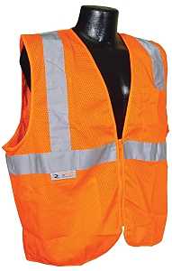 Radians SV2ZOM-L Economical Safety Vest, L, Unisex, Fits to Chest Size: 26 in, Polyester, Orange/Silver, Zipper