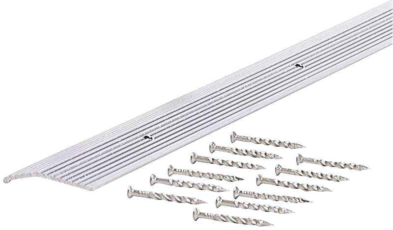 M-D 78154 Carpet Trim, 72 in L, 1-3/8 in W, Fluted Surface, Aluminum, Silver