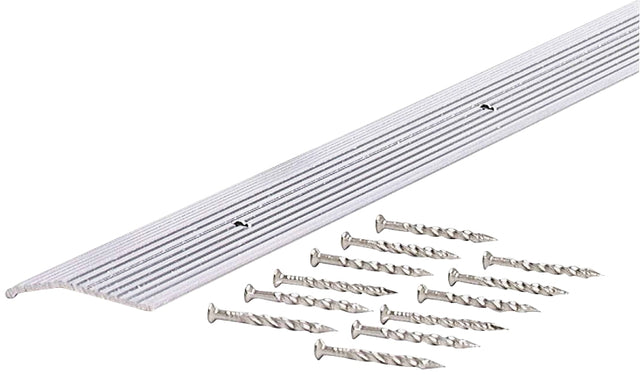 M-D 78154 Carpet Trim, 72 in L, 1-3/8 in W, Fluted Surface, Aluminum, Silver