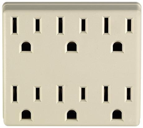 Leviton 6ADPT-I Adapter, 15 A, 125 VAC, 6 -Outlet, NEMA: NEMA 5-15R, Ivory