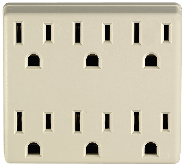 Leviton 6ADPT-I Adapter, 15 A, 125 VAC, 6 -Outlet, NEMA: NEMA 5-15R, Ivory