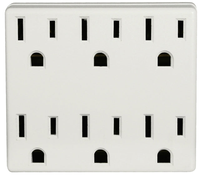 Leviton C22-6ADPT-00W Outlet Adapter, 2 -Pole, 15 A, 125 V, 6 -Outlet, NEMA: NEMA 5-15R, White