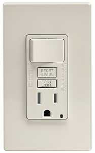 Leviton C96-GFSW1-00T Combination Switch, 2 -Pole, 15 A, 125 V, Light Almond