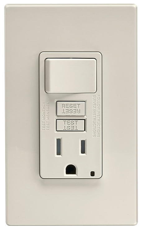 Leviton C96-GFSW1-00T Combination Switch, 2 -Pole, 15 A, 125 V, Light Almond