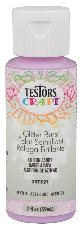 TESTORS 297521 Craft Paint, Glitter, Cotton Candy, 2 oz, Bottle