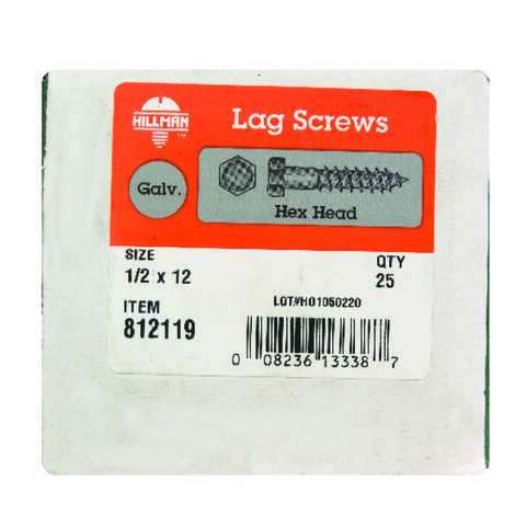 Hillman 1/2 in. X 12 in. L Hex Hot Dipped Galvanized Steel Lag Screw 25 pk