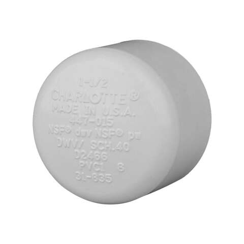 Charlotte Pipe Schedule 40 1-1/2 in. Slip PVC Cap 1 pk, Pack of 25