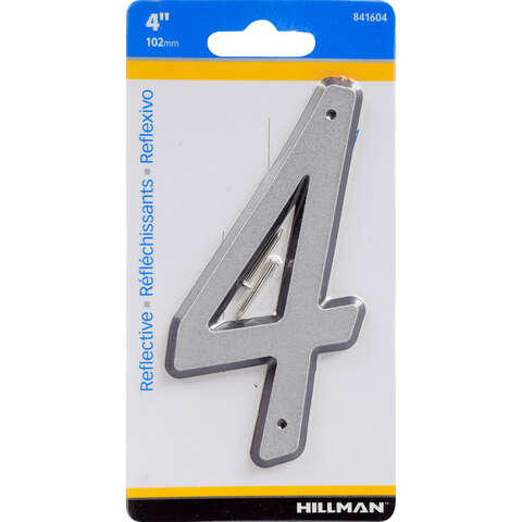 Hillman 4 in. Reflective Silver Plastic Nail-On Number 4 1 pc, Pack of 3