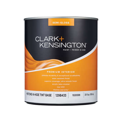 Clark+Kensington Semi-Gloss Tint Base Mid-Tone Base Premium Paint Interior 1 qt, Pack of 4